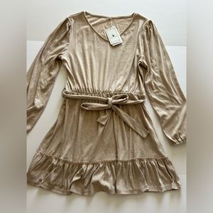 Alaster Queen Cotton Long Sleeve Mini Dress Oatmeal/Beige size Large